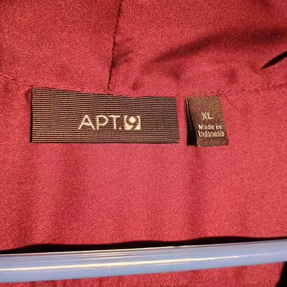 Elegant Burgundy Satin Wrap Blouse – Long Sleeve V-Neck Top - Picture 3 of 4